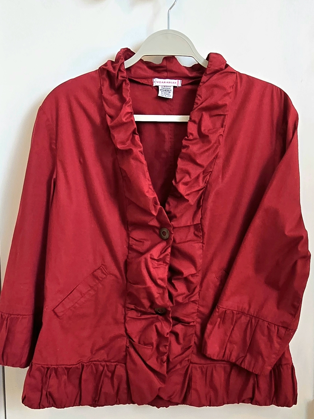 Wearables Red Ruffle-Trim Blazer Jacket